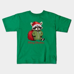 Merry Christmas - Raccoon, AKA a Trash Panda, Dressed as Santa Claus Kids T-Shirt